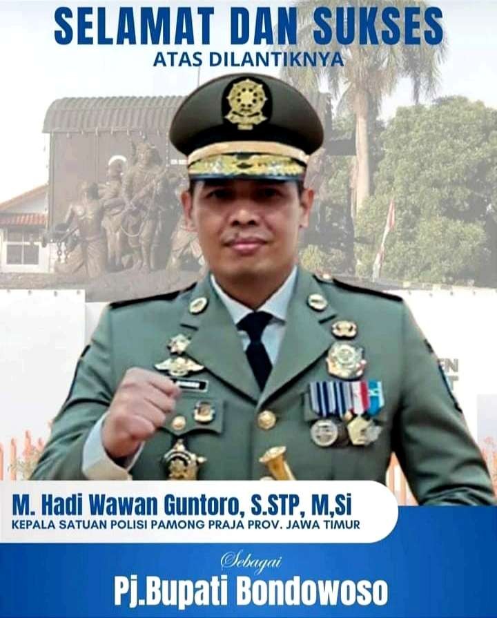 Flyer Kasat Pol PP Jatim M. Hadi Wawan Guntoro jadi Pj Bupati Bondowoso beredar di WA, FB, dan IG Masyarakat Bondowoso. (Foto: Tangkapan Layar)