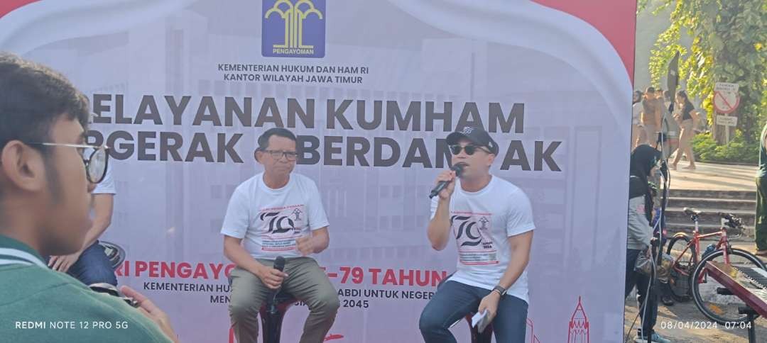 Perayaan 79 tahun Hari Pengayoman, HUT Kemenkumham RI di Car Free Day (CFD) Taman Bungkul Surabaya, Minggu 4 Agustus 2024. (Foto: Alief Sambogo/Ngopibareng.id)