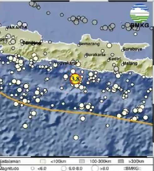 Gempa bumi terjadi di Kabupaten Gunungkidul, pada Sabtu 10 Agustus 2024, sore. (Foto: dok. bmkg)