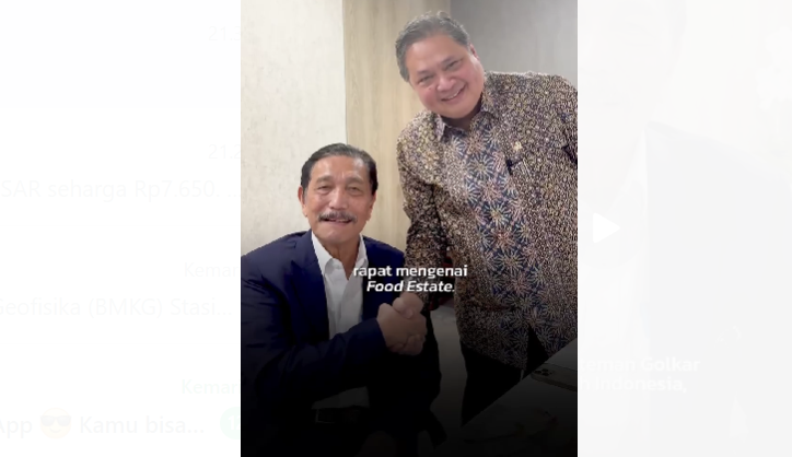 Ketua Dewan Penasihat Golkar Luhut Binsar Pandjaitan bersama Airlangga Hartarto. (Foto: Whatsapp)