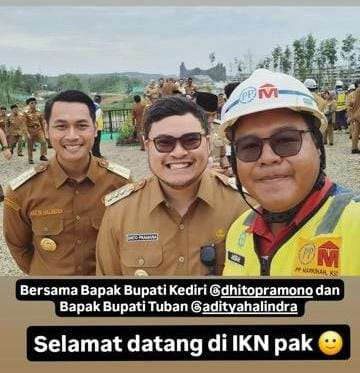 Bupati Kediri bertemu warganya saat menghadiri undangan rakor Presiden RI di Ibukota Nusantara. (Foto: Istimewa)