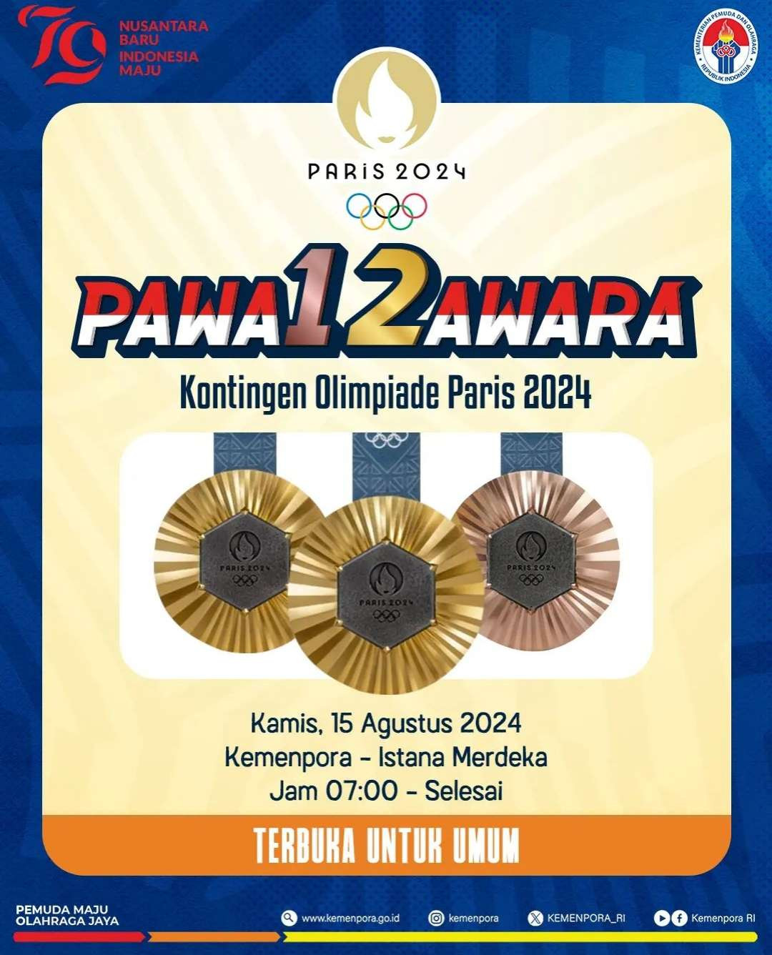 Pawai Jawara atlet Indonesia di Olimpiade Paris 2024, Kamis 15 Agustus 2024. (Foto: Instagram Kemenpora)