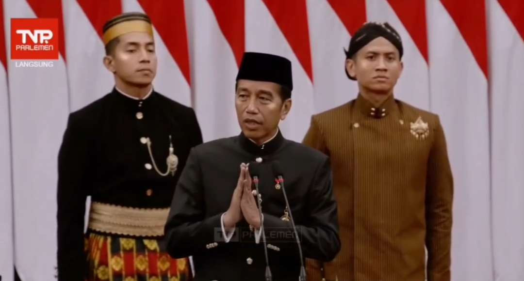 Presiden Jokowi minta maaf ke masyarakat, disebutkan dalam pidato kenegaraan terakhirnya di Sidang Tahunan MPR/DPR/DPD, Jumat 16 Agustus 2024. (Foto: TV Parlemen)