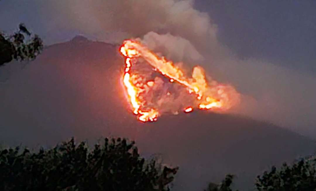 Kebakaran hutan di kawasan Gunung Merapi Ungup-ungup membentuk pola seperti segitiga. (Foto: istimewa)