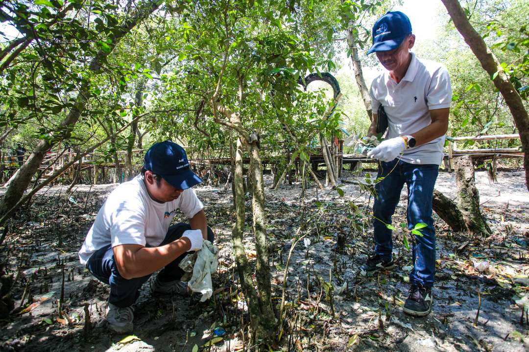 Relawan lingkungan Surabaya tanam pohon mangrove (Foto: Aini/Ngopibareng.id)