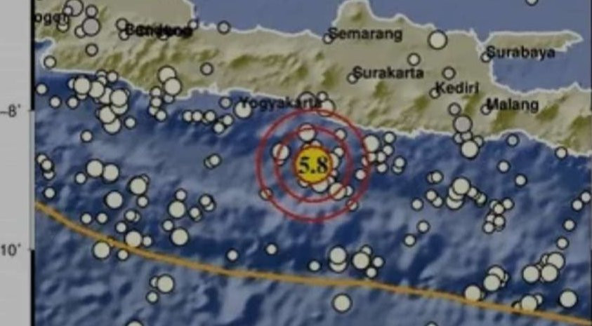 Peta pusat gempa di laut pada kedalaman 30 kilometer dengan koordinat 8.78 LS,110.27 BT atau berjarak 95 kilometer dari arah Barat Daya, Gunungkidul, Yogyakarta, Senin 26 Agustus 2024. (Foto: Instagram BMKG)