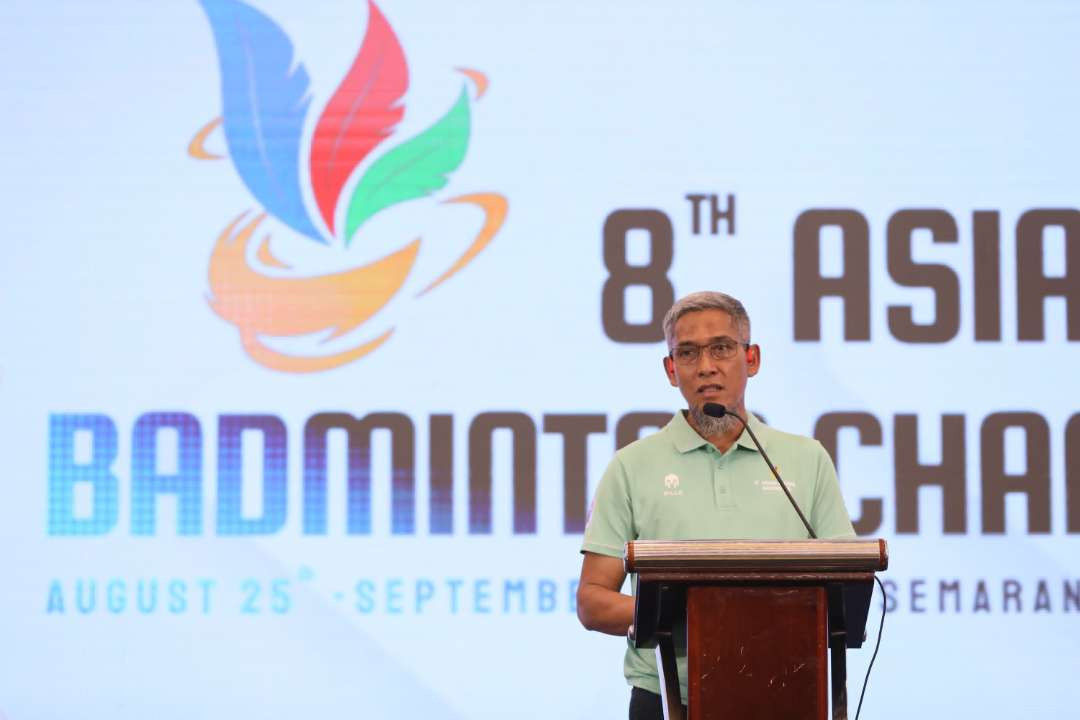 Sekretaris Daerah Provinsi Jawa Tengah, Sumarno saat membuka gelaran 8th Asian School Badminton Championship di Hotel Patra Jasa Semarang, pada Senin, 26 Agustus  2024 malam.