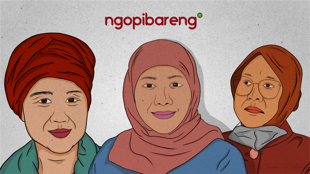 Tiga Bacagub Jatim, Luluk Hamidah, Khofifah Indar Parawansa dan Tri Rismaharini. (Ilustrasi: Chandra/Ngopibareng.id