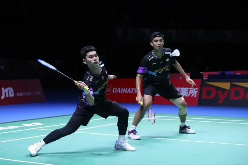 Ganda putra Indonesia Leo Rolly Carnando/Bagas Maulana ke final Korea Open 2024 usai kalahkan Muhammad Shohibul Fikri/Daniel Marthin 21-9 dan 21-14. (Foto: Ant)