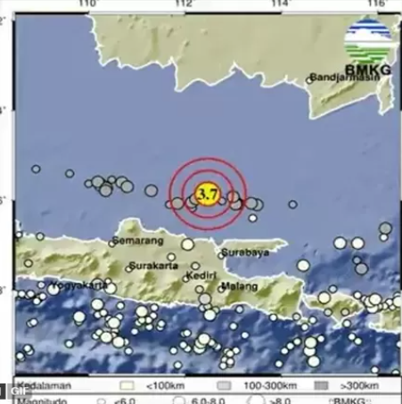 Gempa bumi di timur laut Kabupaten Tuban pada Minggu 1 September 2024. (Foto: dok. bmkg)