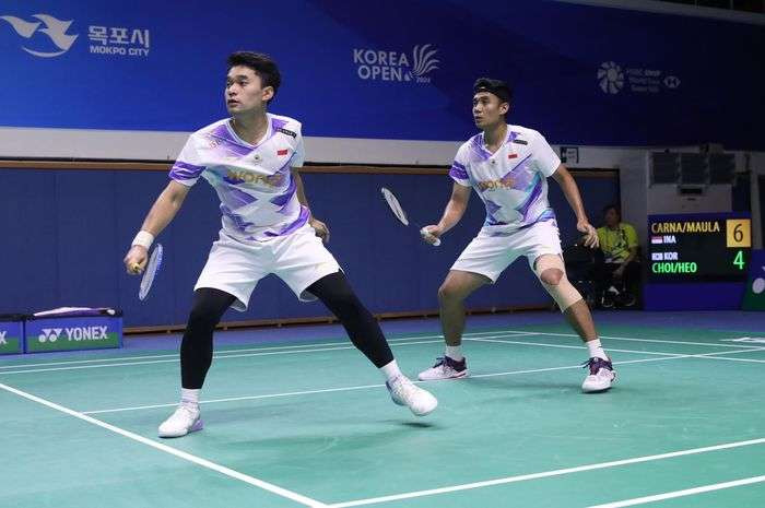 Leo Rolly Carnando/Bagas Maulana berhasil menjadi juara Korea Open 2024 setelah mempermalukan ganda putra unggulan pertama sekaligus Juara Dunia. (Foto: PBSI)