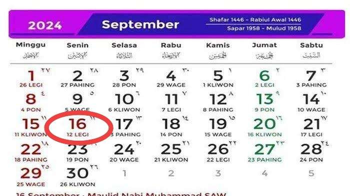 Tanggal 16 September 2024 hari libur nasional. (Foto: Istimewa)