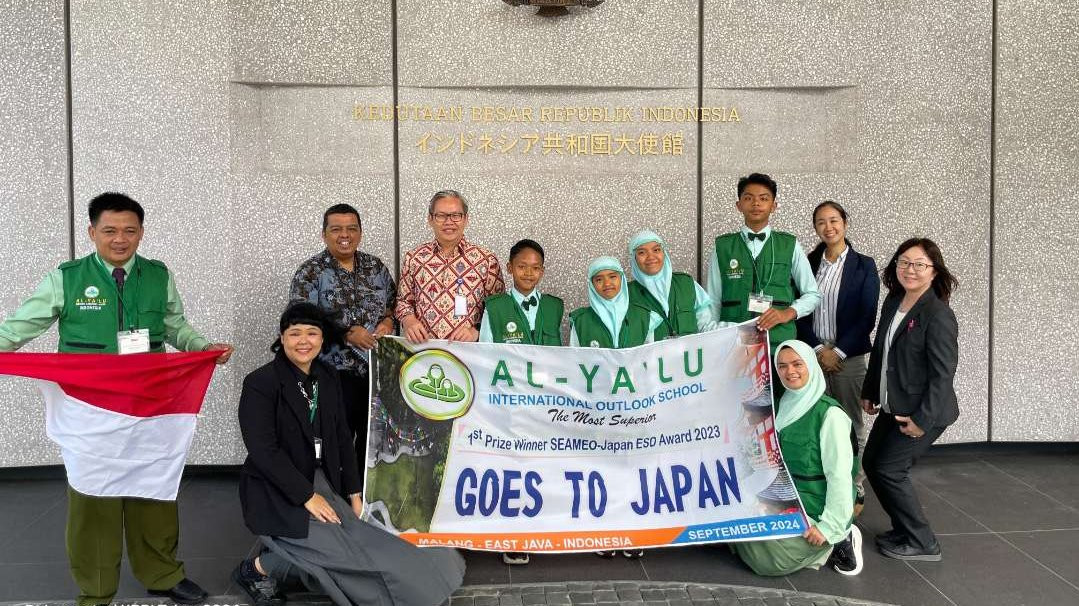 KBRI Tokyo terima kunjungan siswa SD Unggulan Al-Ya’lu Kota Malang di Jepang atas undangan Kementerian MEXT Jepang. (Foto: Dok KBRI Tokyo)