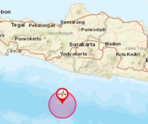 Gempa bumi susulan di laut Selatan Gunungkidul, Yogyakarta pada Jumat 13 September 2024. (Foto: bmkd)