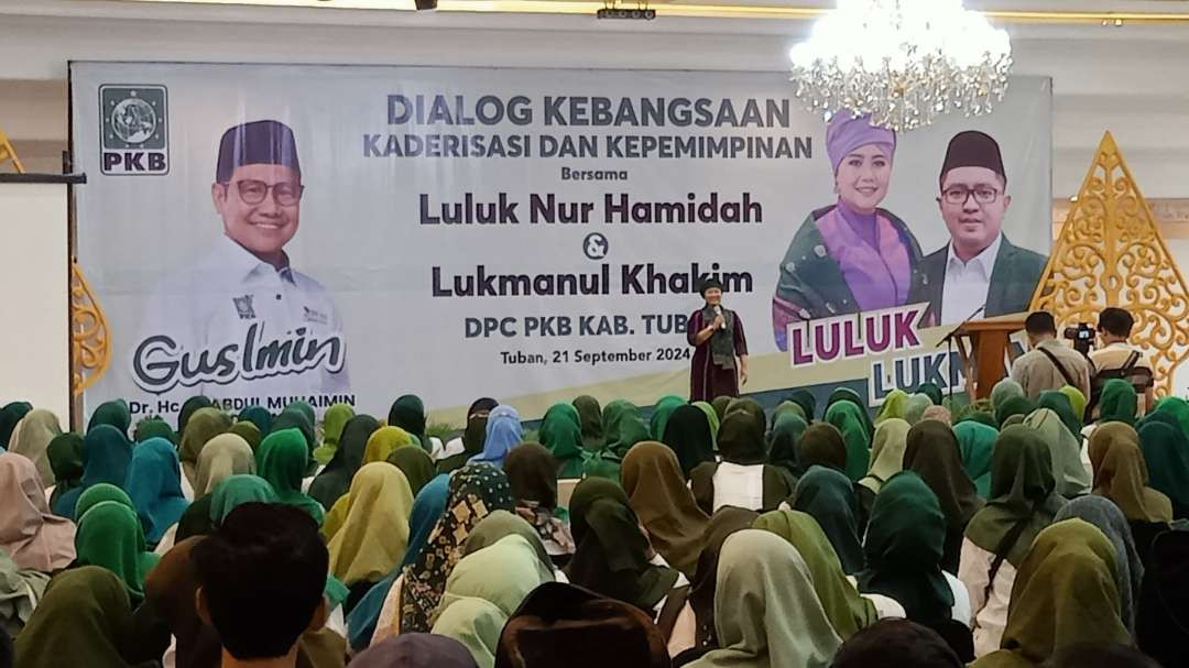 Bacagub Luluk Nur Hamidah menghadiri dialog kebangsaan kaderisasi dan kepemimpinan yang digelar DPC PKB Tuban (Foto: Khoirul Huda/Ngopibareng.id)