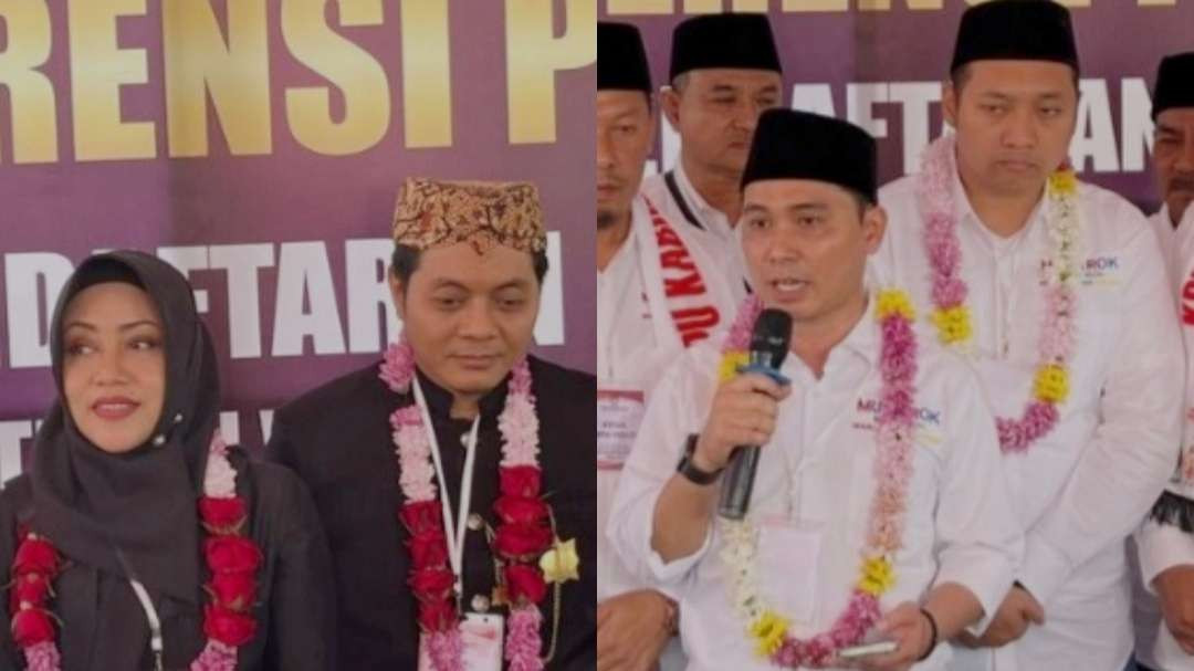 Dua pasangan calon bupati dan wakil bupati Mojokerto 2024.(Foto Deni Lukmantara/Ngopibareng.id)