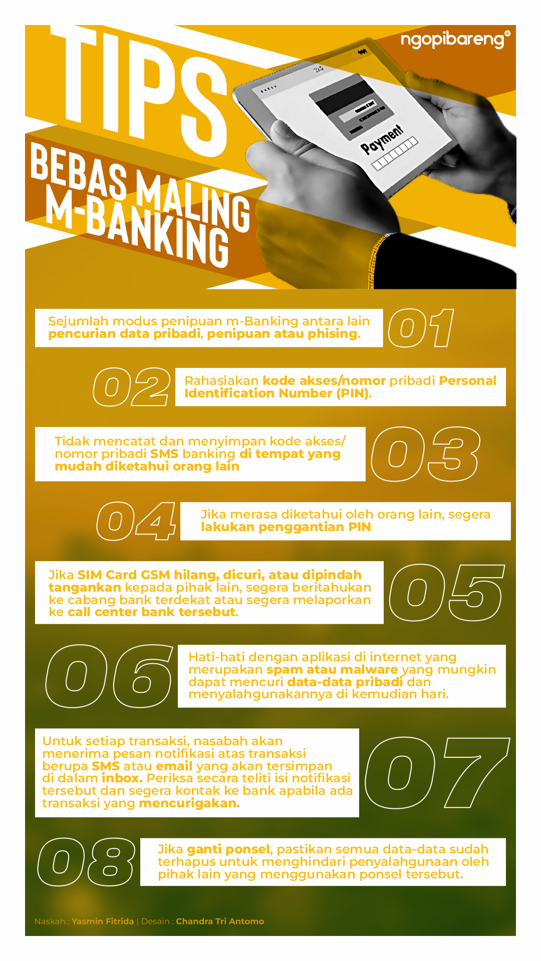 Info grafis tips bebas maling m-banking. (Grafis: Chandra Tri Antomo/Ngopibareng.id)
