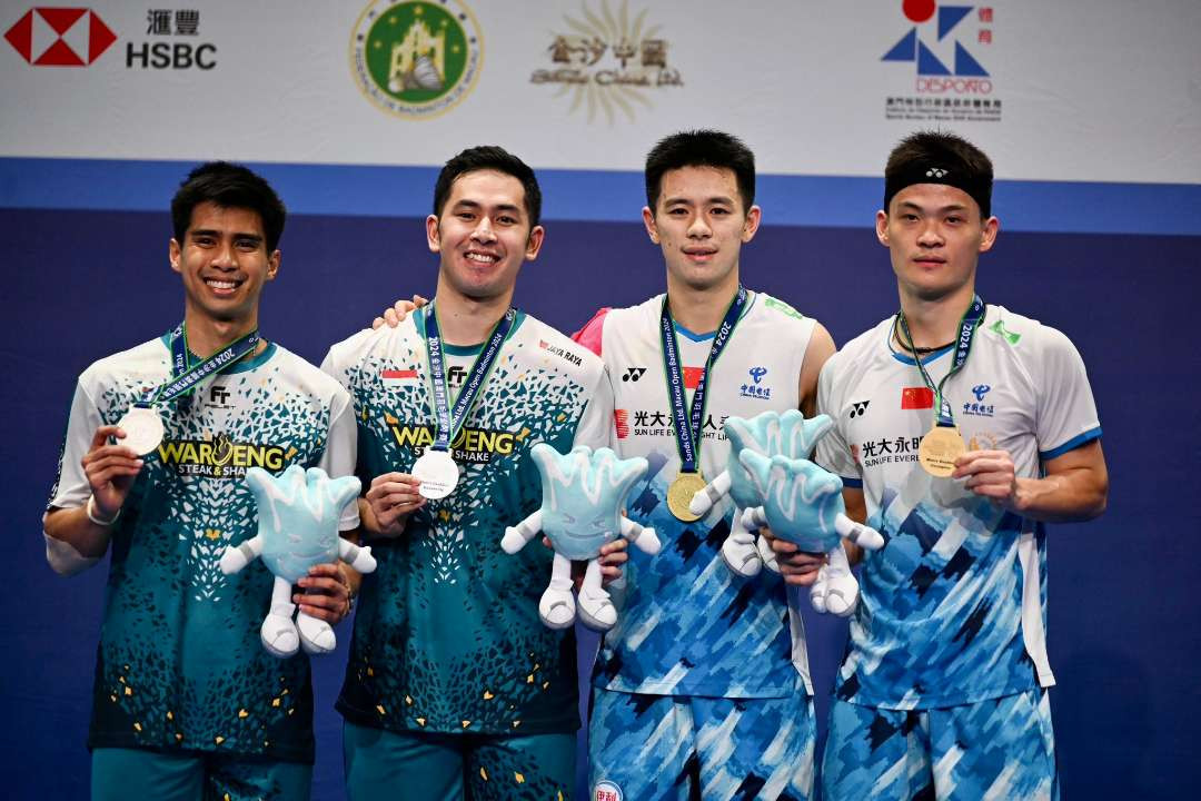 Ganda putra Sabar Karyaman Gutama/Mohammad Reza Pahlevi Isfahani runner-up Macau Open, Minggu 29 September 2024. (Foto: X @INABadminton)