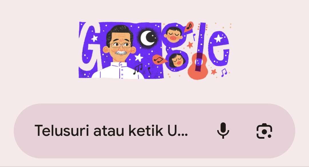 Maestro lagu anak, AT Mahmud muncul di Google Doodle, Kamis 3 Oktober 2024, memperingati ulang tahun ke-94. (Foto: Google)