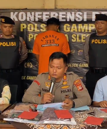 Kapolsek Gamping AKP Sandro Dwi Rahadian saat gelar jumpa pers. (Foto:: dok. Polsek Gamping)