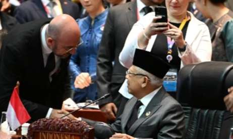 Wakil Presiden (Wapres) K.H. Ma’ruf Amin,  menyerukan pentingnya pemenuhan hak-hak bangsa Palestina ( foto: Setpres)