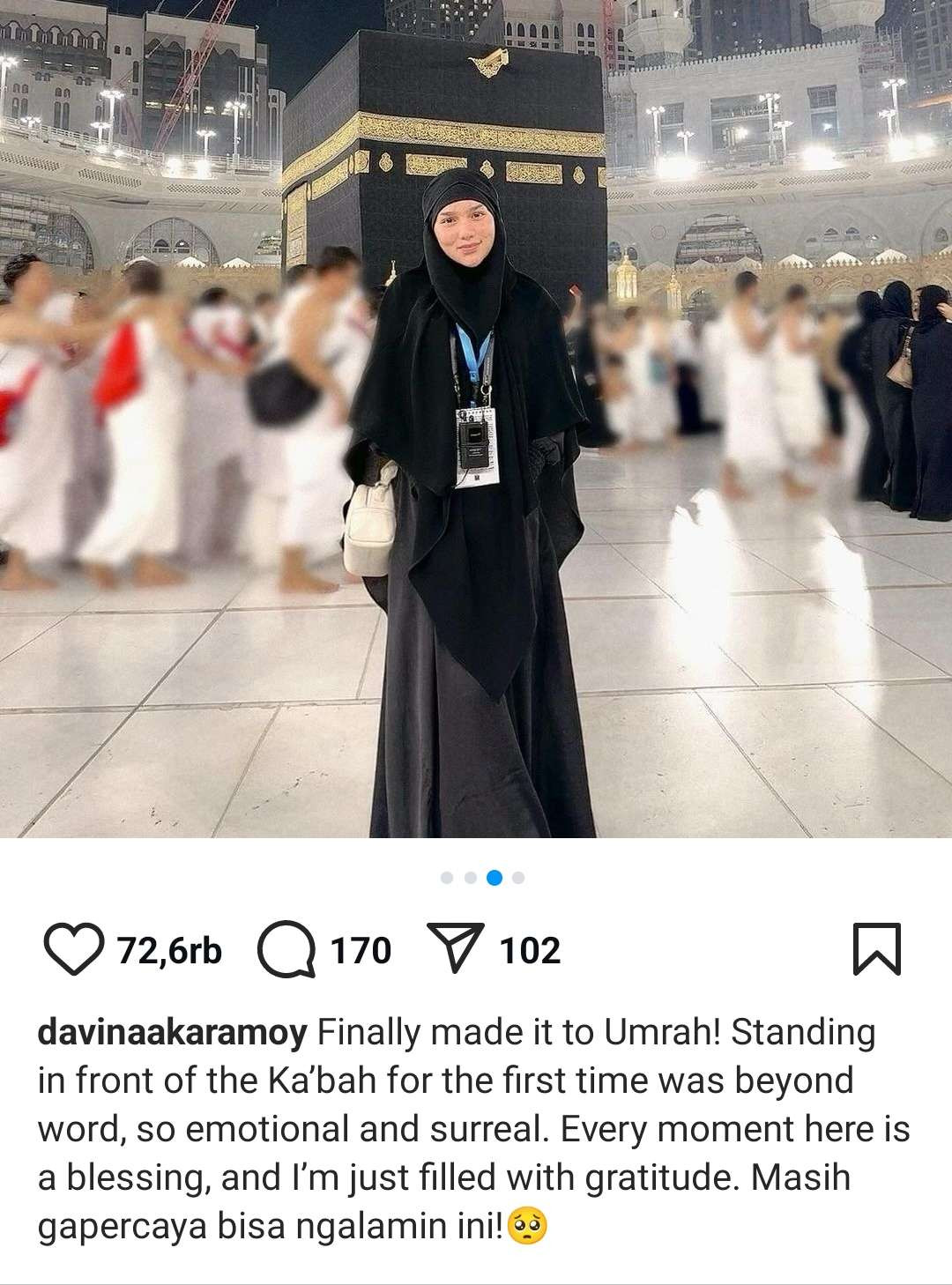 Ibadah umrah Davina Karamoy. (Foto: Instagram)