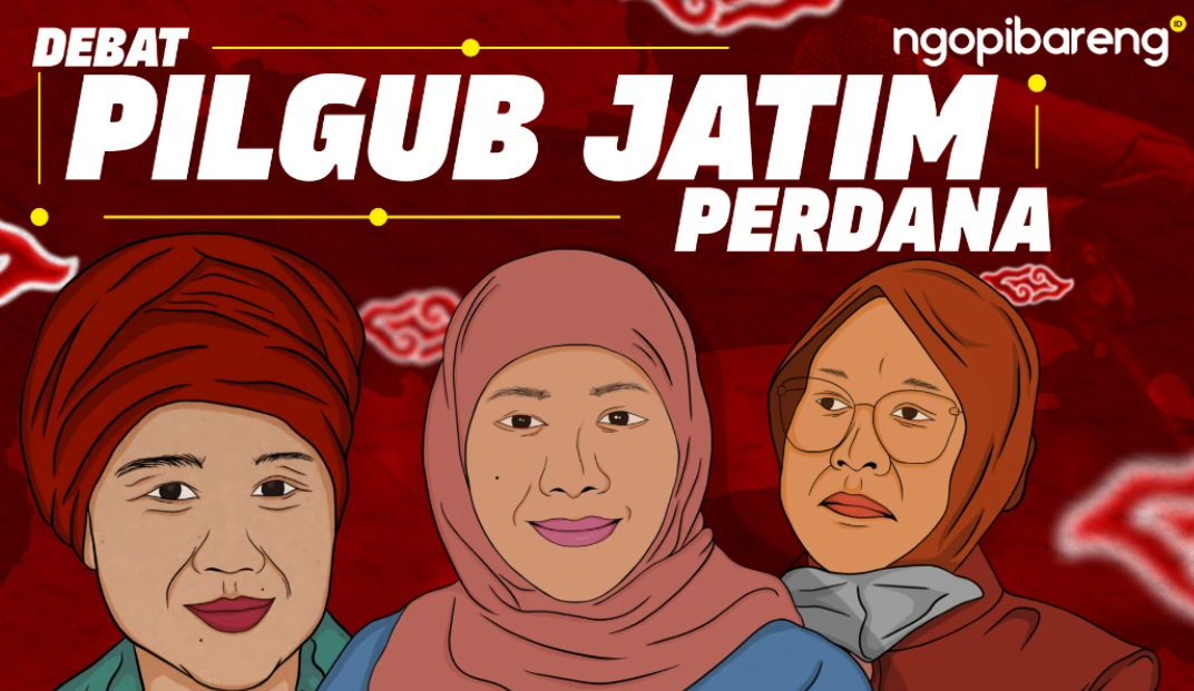 Debat publik perdana Pilgub Jatim diawali dengan pemaparan visi dan misi dari tiga pasangan calon. Masing-masing memiliki waktu selama dua menit. (Ilustrasi: Ngopibareng.id)