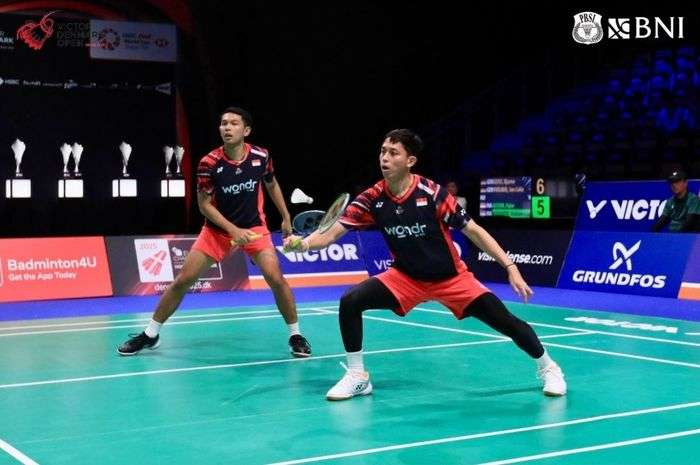 Ganda putra Indonesia, Fajar Alfian/Muhammad Rian Ardianto, lolos ke semifinal Denmark Open 2024. (Foto: PBSI)