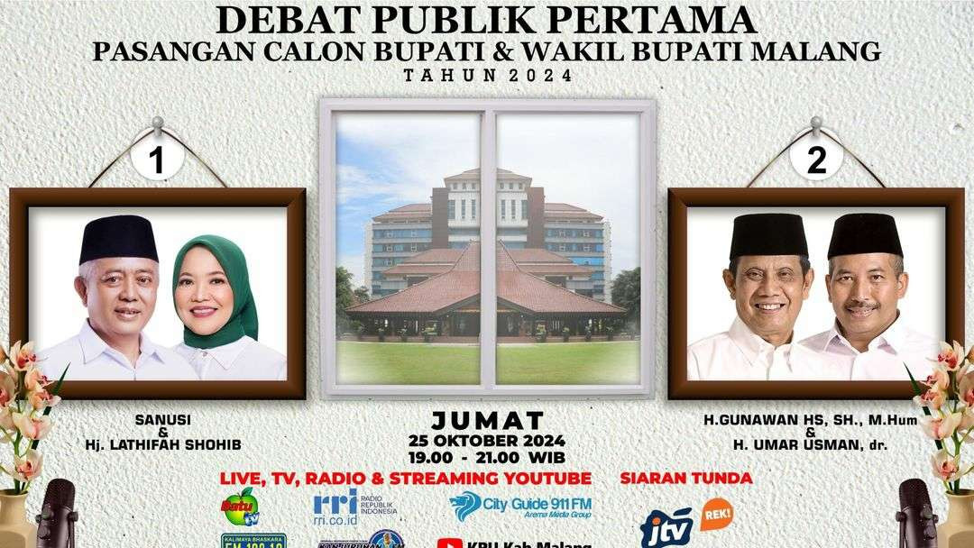 Flyer debat publik I Pilbup Malang 2024 yang dipublikasikan KPU Kabupaten Malang (Foto: KPU Kabupaten Malang)