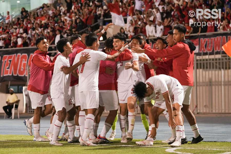 Timnas Indonesia U-17 usai menang melawan Kuwait 0-1 di Abdullah Alkhalifa Alsabah Stadium, Rabu 23 Oktober 2024.(Foto: dok. pssi)