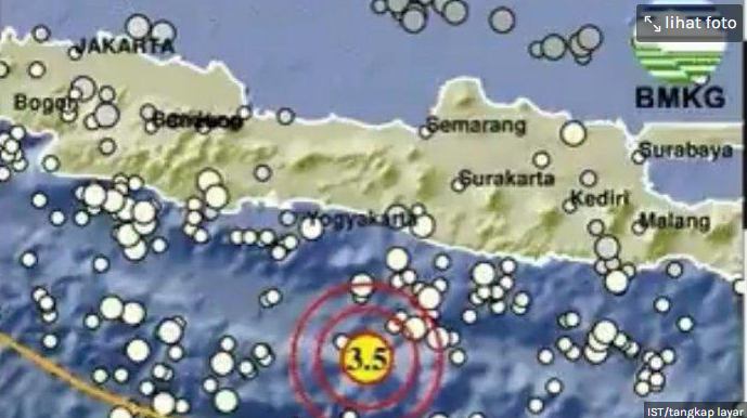 Gempa bumi magnitudo 3,9 terjadi di Bantul, DI Yogyakarta pada Minggu 27 Oktober 2024. (Foto: dok. bmkg)