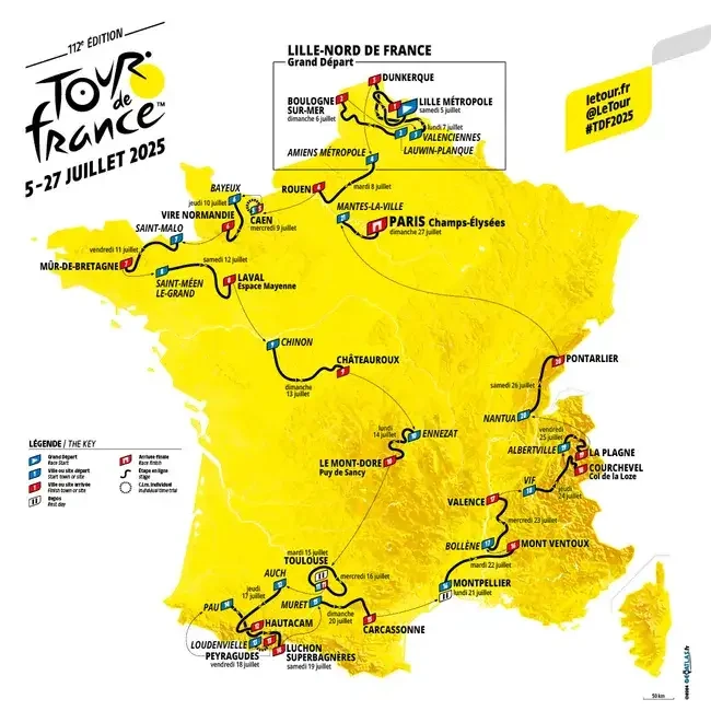 Rute Tour de France 2025 akan full berada di Prancis dan finis di Paris. (Foto: Istimewa)