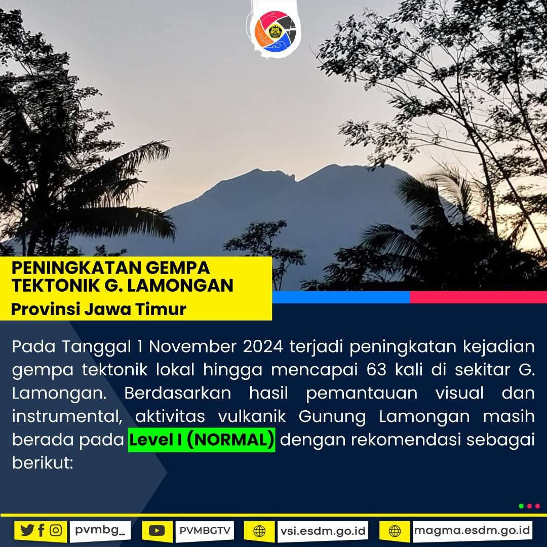 Peningkatan gempa tektonik Gunung Lamongan, Kabupaten Lumajang, Jawa Timur. (Foto: X PVMBG)