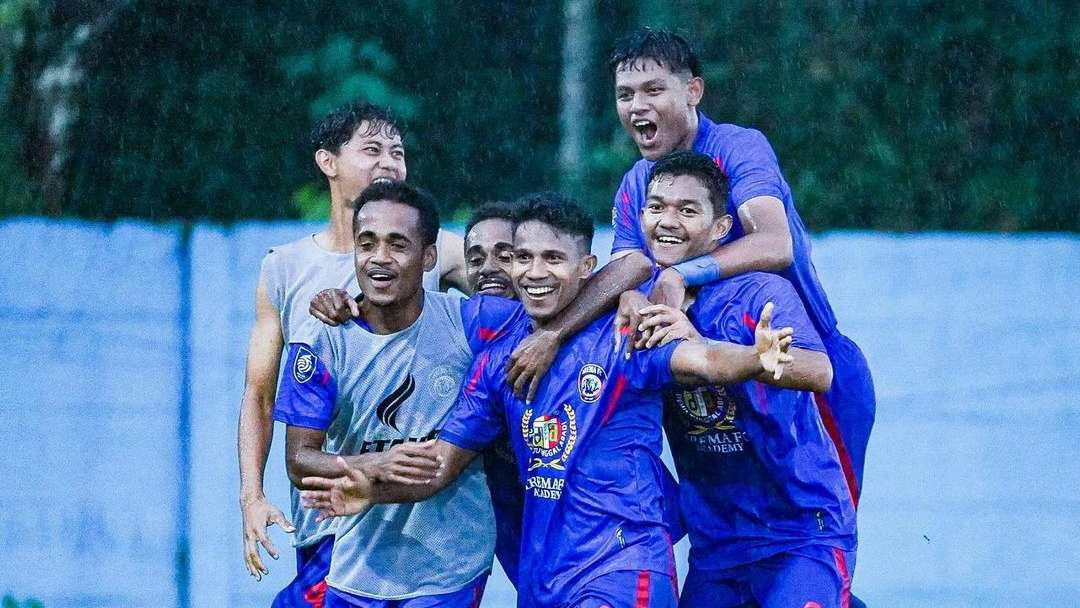 Selebrasi kemenangan Arema FC U-20 di ARG Soccerfield. (Foto: Arema FC Footbal Academy)