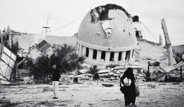 Suatu masjid di Jalur Gaza, wilayah Palestina yang dihancurkan tentara Israel. (Foto:fok/ngopibareng.id)