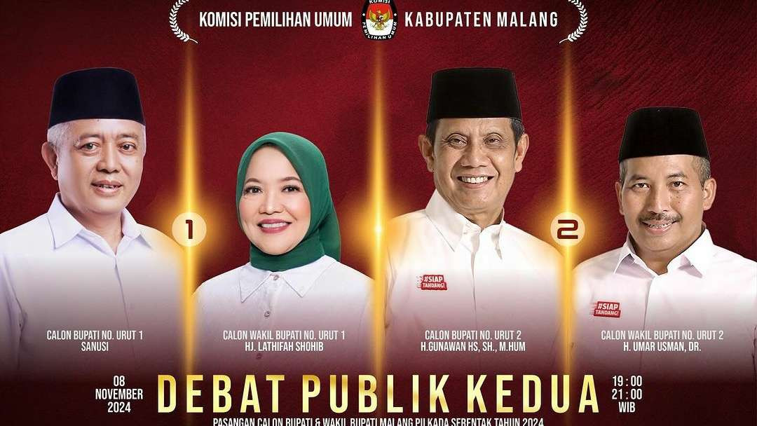 Pasangan calon Bupati dan Wakil Bupati yant akan adu gagasan dalam debat publik kedua (Foto: KPU Kabupaten Malang)