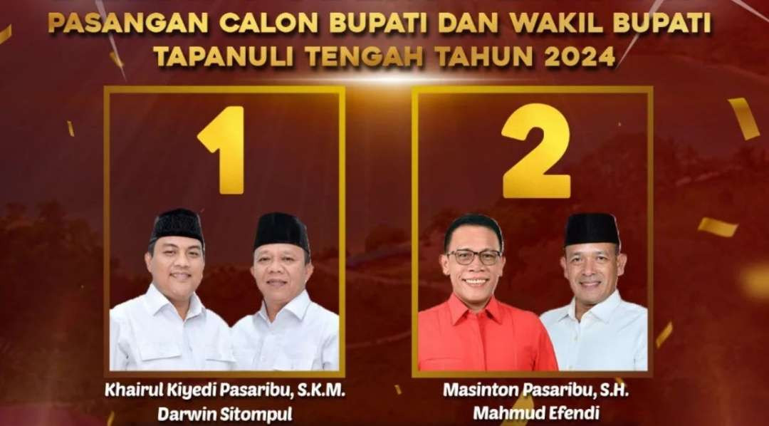 Debat Pilkada Tapanuli Tengah pertama, pasangan Khairul Kiyedi Pasaribu-Darwin Sitompul nomor urut 1 dan pasangan Masinton Pasaribu-Mahmud Efendi nomor urut 2. (Foto: KPU)