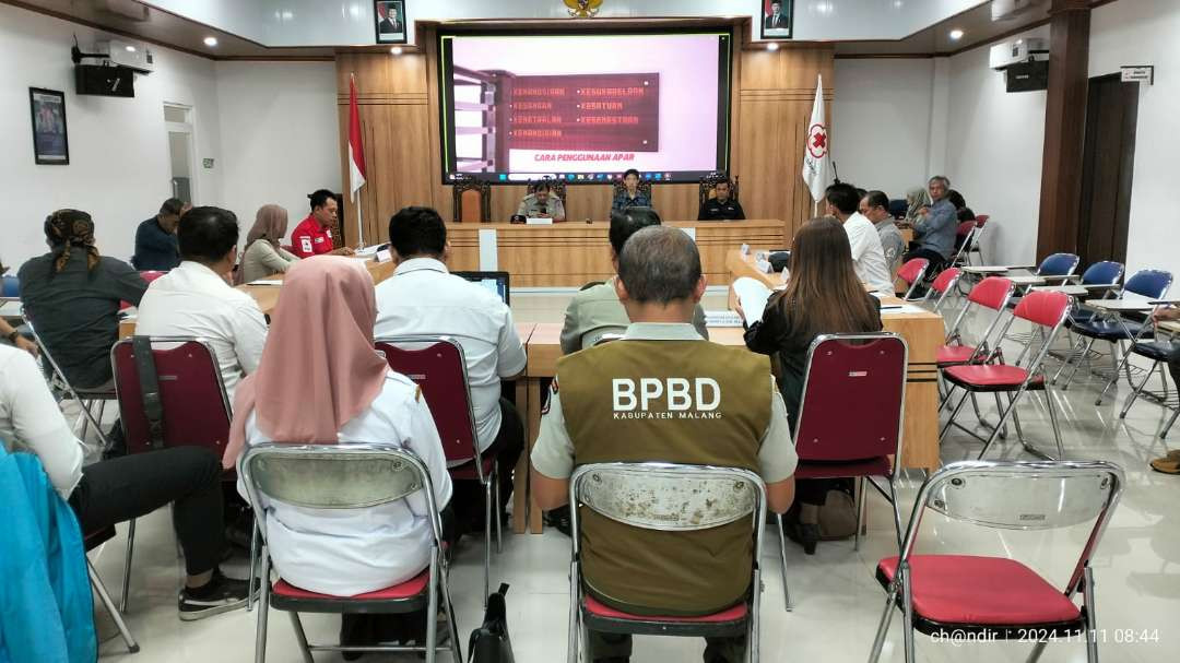 Program Badan Nasional Penanggulangan Bencana (BNPB) dengan Japan International Coorporate Agency (JICA) yang dibahas lewat pertemuan di aula PMI Kabupaten Malang, Senin, 11 November 2024. (Foto: Zainuddin/BPBD Kabupaten Malang)