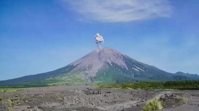 Gunung Semeru kembali erupsi dengan letusan setinggi 1 kilometer di atas puncak Mahameru pada Senin, 11 November 2024 pagi. (Foto: Ant)