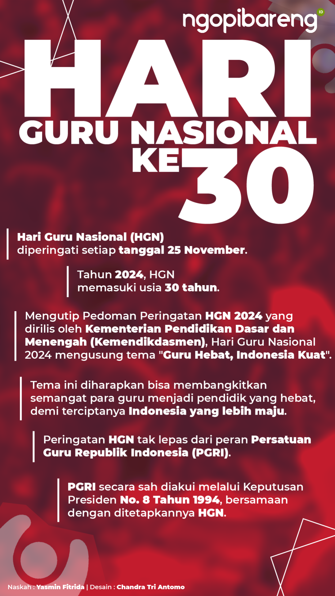 Info grafis Hari Guru Nasional 2024. (Grafis: Chandra Tri Antomo/Ngopibareng.id)