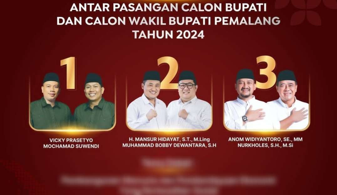 Vicky Prasetyo, calon Bupati Pemalang, Jawa Tengah, urutan buncit dibandingkan dengan dua paslon lainnya. (Foto: Instagram KPU Pemalang)