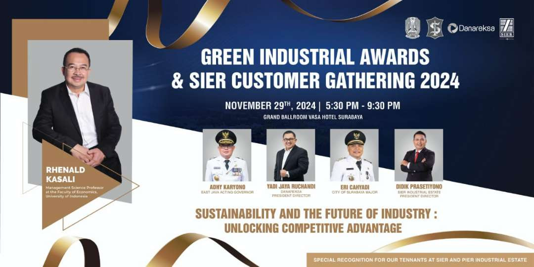 PT Surabaya Industrial Estate Rungkut (SIER) menggelar acara bergengsi “Green Industrial Awards dan SIER Customer Gathering 2024” di Grand Ballroom Vasa Hotel Surabaya, Jumat 29 November 2024. (Foto: PT SIER)