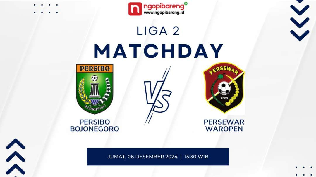 Persibo Bojonegoro unggul 1-0 atas Persewar Waropen di babak pertama Liga 2 2024-2025 di Stadion Letjend Soedirman pada Jumat 6 Desember 2024. (Grafis/Candra/Ngopibareng.id