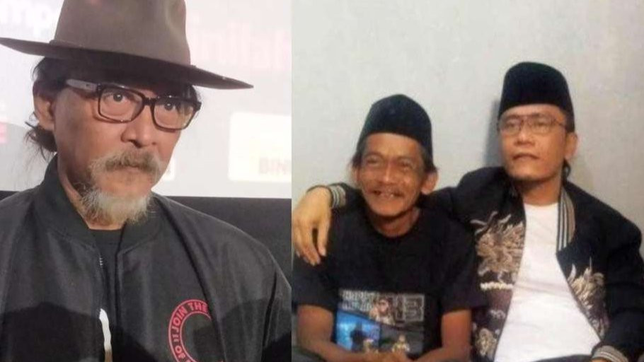 Sujiwo Tejo dan Miftah Maulana bersama penjual es teh keliling itu. (Foto: tangkapan layar media sosial)