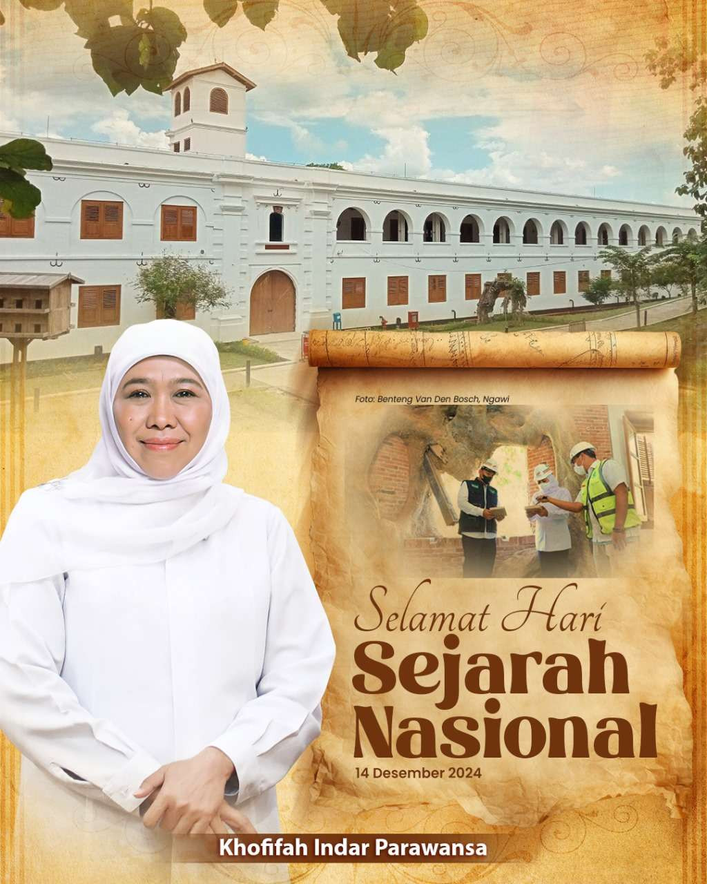 Khofifah Indar Parawansa di acara Hari Sejarah Nasional yang diperingati setiap tanggal 14 Desember. (Foto: Istimewa)