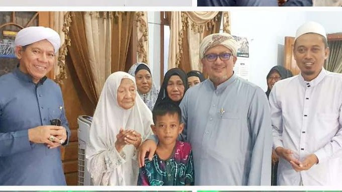 Silaturahmi Para Pengasuh Pondok Dalwa ke Pesantren Raudlatul Ulum Ganjaran Gondanglegi Malang, salah satu pesantren yang pernah dikunjungi oleh Habib Hasan sekitar awal 1970an, bersama Nyai Mamnunah, nenek KH Ma’ruf Khozin, yang sudah berusia lebih dari 100 tahun. (Foto: maruf khozin)