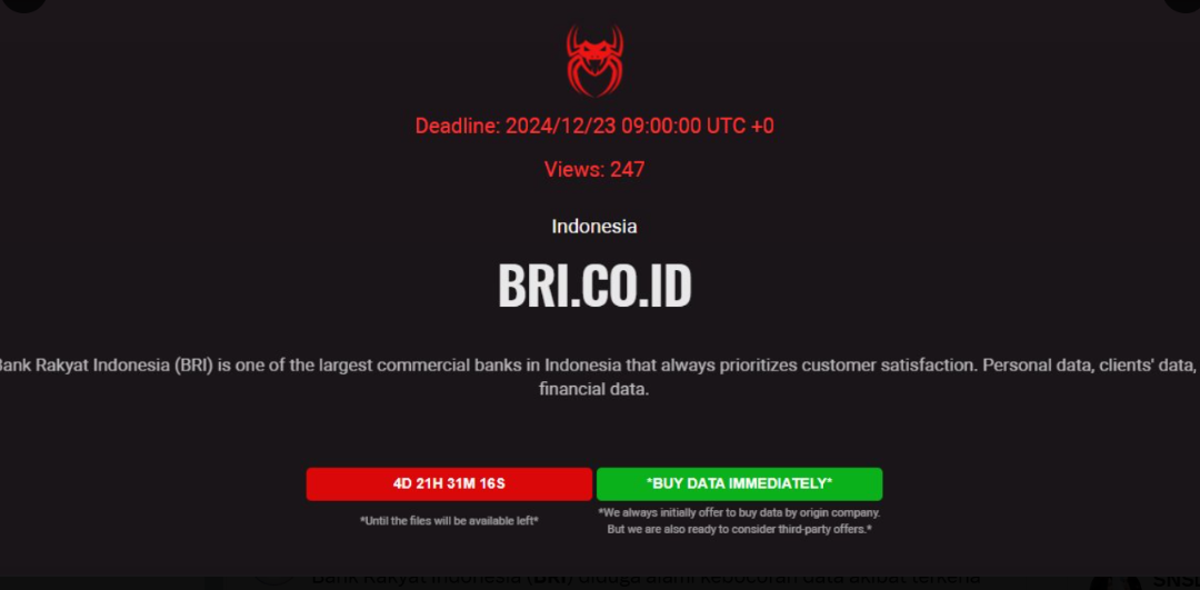 Viral di media sosial jika BRI telah menjadi sasaran serangan peretasan sekaligus pemerasan Bashe Ransomware. Namun BRI menyatakan jika data dan keamanan nasabah tetap terjamin. (Foto: X)