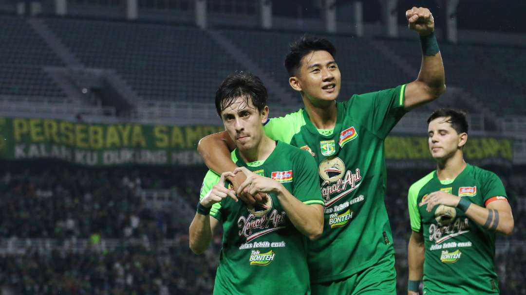 Dua gol Francisco Rivera membawa Persebaya berhasil mengalahkan Borneo FC 2-1 di laga pekan 16 Liga 1 2024/2025, Jumat 20 Desember 2024 di Stadion Gelora Bung Tomo, Surabaya. (Foto: Fariz Yarbo/Ngopibareng.id)