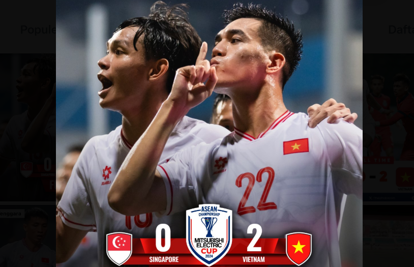 Semifinal Piala AFF 2024 leg pertama antara Singapura melawan Vietnam berakhir dengan kemenangan tim tamu, 0-2. (Foto: X)