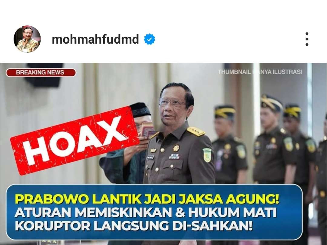 Berita Mahfud MD dilantik sebagai Jaksa Agung. (Foto; Instagram)